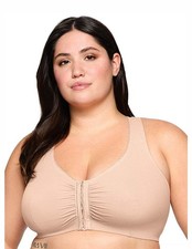 Glamorise Womens Front Closure Cotton T Back Comfort Bra 48DD/E Cafe RRP £39