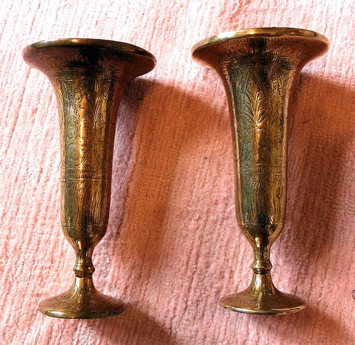 Pair vintage etched brass - pair, of