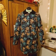 Woman's Floral Coat / Evening Jacket - Black Cream Blue Pink  - Size Large 