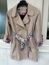 Girls NEW LOOK Trench Coat With Belt Age 12-13, Beige Jacket With Floral Print 