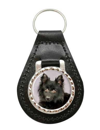 Schipperke dog leather key - leather, fob