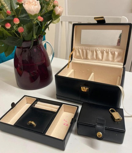Black leather jewellery box - leather,