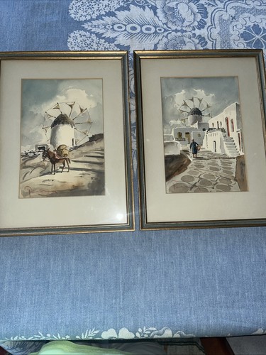 Pair matted framed vtg - pair, of