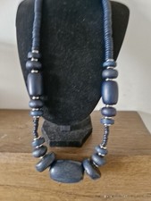 Wooden Chunky Blue Beaded Necklace