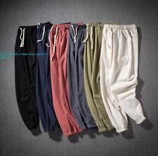 New Summer Men's Cotton linen pant Elastic waist Slim trousers Casual Solid pant