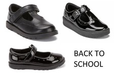 Girls Black School Shoes Faux