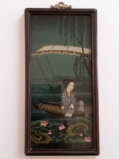 Vintage Chinese Reverse Painting on Glass 20th Century
