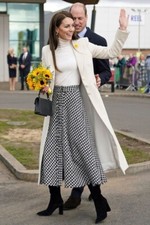 ZARA BLACK WHITE HOUNDSTOOTH CHECK TWEED MIDI SKIRT L 12 US 8 Kate Middleton 