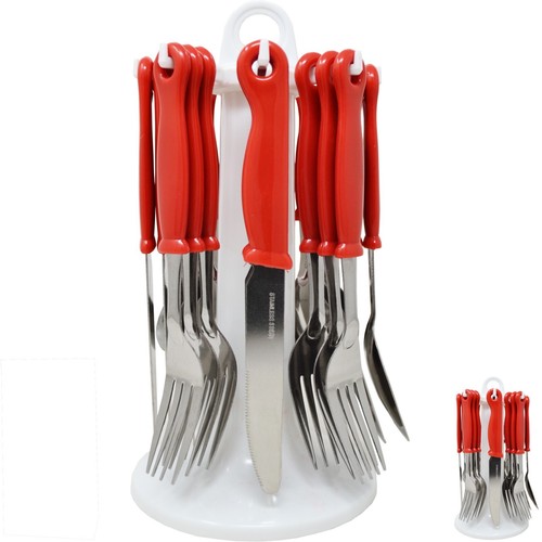 New 24pc red cutlery - new,