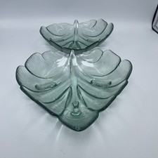 x2 Green Glass Leaf Shaped