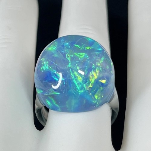 Blue clear lucite dome ring - blue,