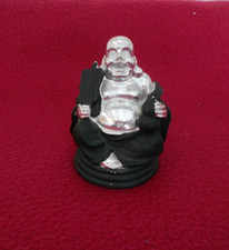 BUDDHA LAUGHING SMALL SOLID STATUE SITTING ORNAMENT SILVER / BLACK 6.5CM HIGH