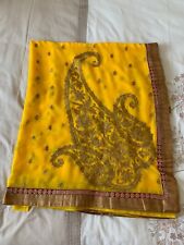 Canary Yellow Ladies Sari With Gold Edging And Matching Blouse.