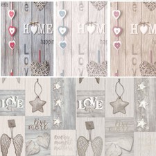 Fine Decor Love Your Home/Starlight Wallpaper Hearts Shabby Chic 10m 5 Colours