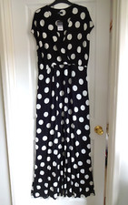 WALLIS MAXI BLK & WHT SPOT DRESS SIZE 16 BNWT ?SUIT TALL WOMEN L162cm SEE DETS