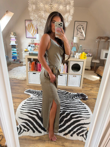 Zara green satin jumpsuit