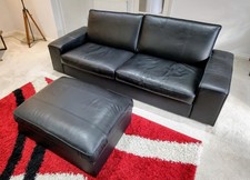 IKEA Leather Sofa 3-Seater with Footstool
