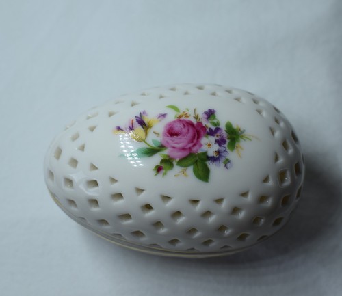 Rose floral ceramic egg basket - egg,