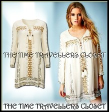 KATE MOSS TOPSHOP IVORY FOLK SEQUIN EMBROIDERED SMOCK TUNIC DRESS BOHO UK 8 36 +