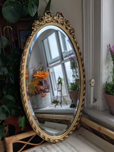 Vintage oval mirror bevelled - vintage,