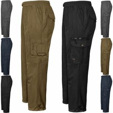 Mens Fleece Lined Thermal Walking Cargo Cargo Winter Elasticated Trousers S-5XL