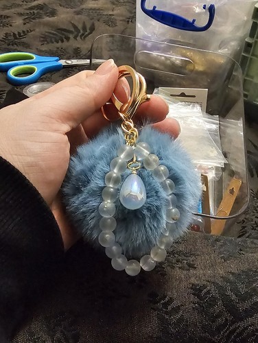 Blue pom beaded - pom, keychain