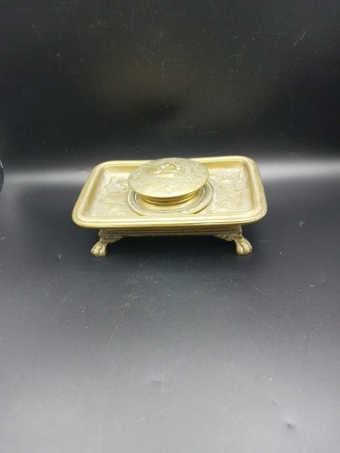 Antique brass desk set - brass, set/inkwell