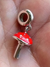 Bracelet Charm Mushroom Toadstool Sterling Silver 925 Pendant & Velvet Pouch