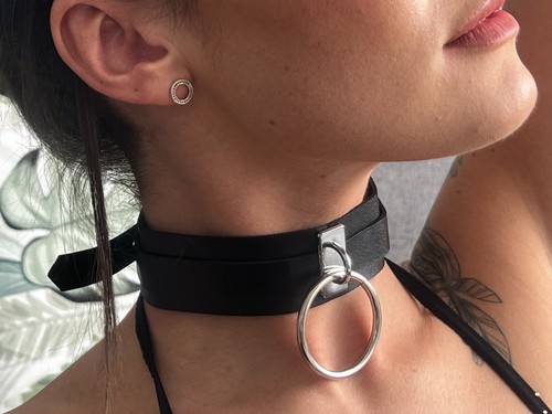 Sexy collar faux leather with - collar,