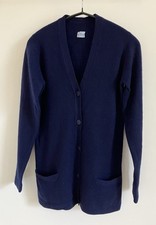 VTG Ballantyne for Simpson Navy Cashmere Cardigan WithPockets Made In Scotland S