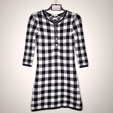 Maje Dress Small UK 8 EU 36 Black White Knit Check Mod Short 3/4 Sleeve Preloved