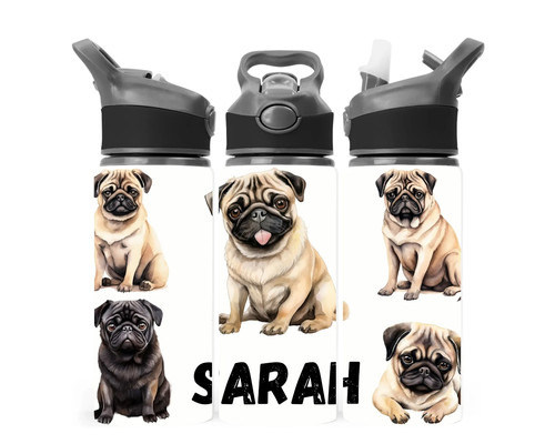 Pug water bottle 650ml cute - 650ml, |