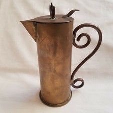 Antique Trench Art Pot World War One WW1 c1916 handcraft shell case brass handle