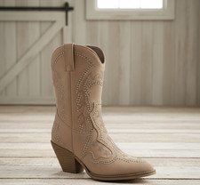 Women’s Western Cowboy Boots with Stud Detailing – Black or Taupe