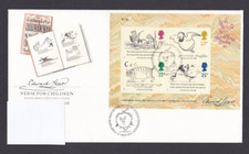 GB FIRST DAY COVER 1988 EDWARD LEAR - VERSE FOR CHILDREN, MINI-SHEET, BUREAU P/M