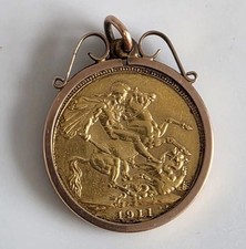 Full Gold Sovereign Coin 22ct 1911 King Edward VII Royalty in Rose Gold Pendant