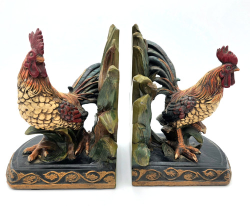 Rooster bookends set resin - bookends,