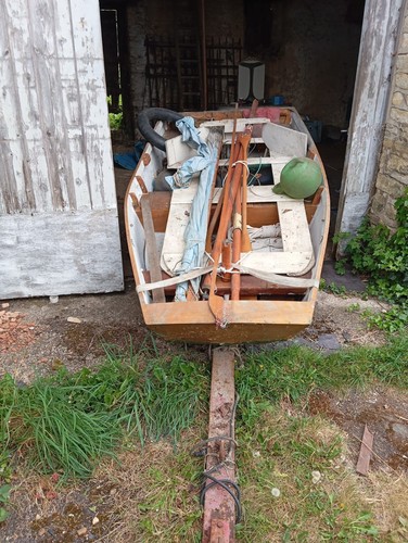 Small wooden sailing boat with - small,