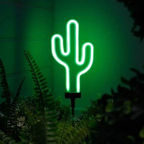Solar cactus stake light neon - solar,