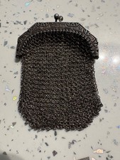 Antique French Solid Silver Chainmail Chatelaine Coin Purse & Interior Section