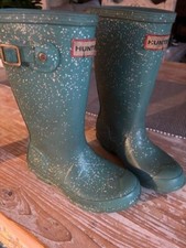 Girl's Turquoise Glitter Hunter Long Wellies - Size UK 10