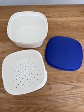 Tupperware MultiServer Rice Steamer Salad Storage Container Blue White Kitchen