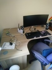 1600X1200 Panel Left Hand Radial Desk Grey Oak excellent condition 730mm Height