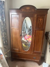 Vintage Antique French Oak Wardrobe with Mirror & Drawer. Lovely pattern!