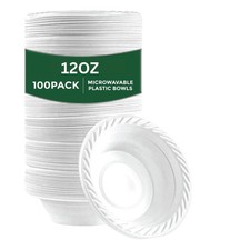 12oz White Plastic Bowls 7"