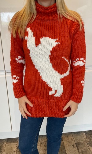 Cat design unique hand - , knitted