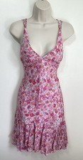 New Look Y2K Pink Floral Rara Frill Backless Empire Dress 8 10 cottage coquette