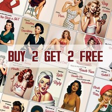Sarcastic 1950s Pin-Up Girl Posters – Empowering & Funny | A4 Framed or Unframed