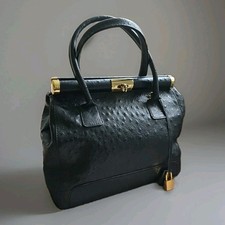 Vtg PELLE DI GIADA Merci Marie Italy BLACK genuine Soft leather ostrich handbag