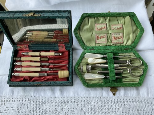 Two antique sewing needlework - two,